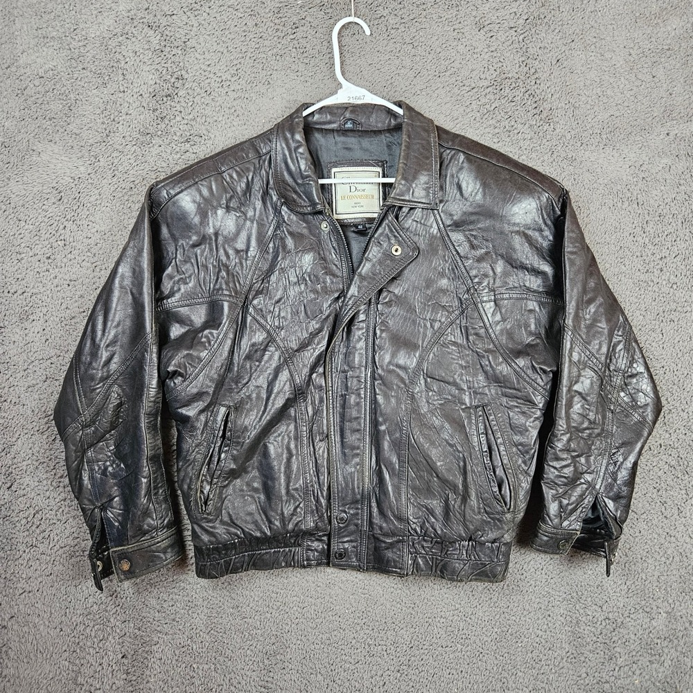 Christian Dior Le Connaisseur Mens Vintage Leather Bomber Jacket Size 42